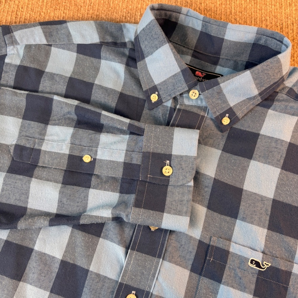 Vineyard Vines Performance Classic Fit Tucker Shirt Blue Buffalo Check Mens XL